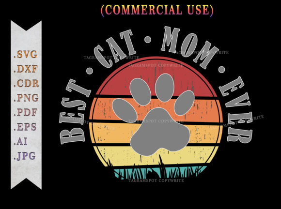 Best Cat Mom Ever Retro Sunset SVG