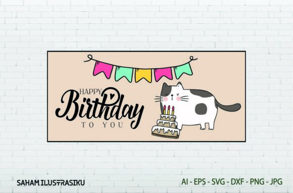 Birthday Stickers Cat Lettering Card Svg