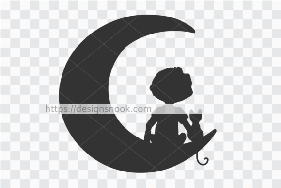 Boy and Cat on Moon SVG EPS PNG Digital
