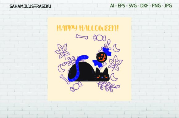 Card Party Halloween Cat Candy Black Svg