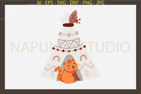 Cat Boho Tent Svg