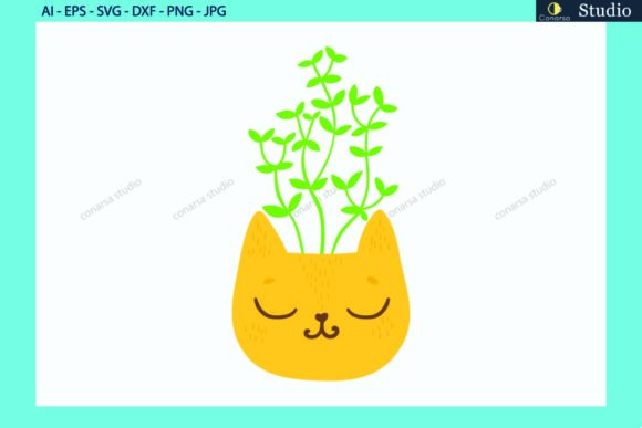Flowers in a Cat Yellow Pot Svg