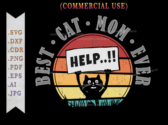 Funny Best Cat Mom Ever Retro Sunset SVG