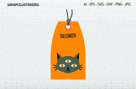 Halloween Tag Label Cat Three Eyes Svg