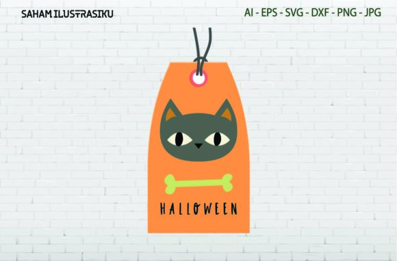 Tag Label Halloween Cat and Bone Svg